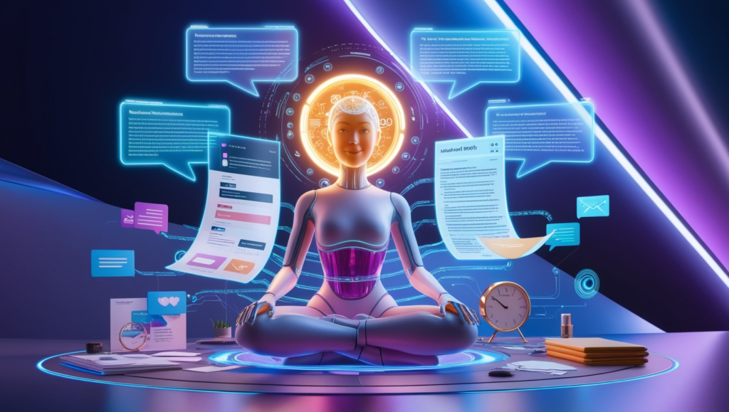 Illustration of ChatGPT for content creation, showcasing AI-driven task automation , real-time writing assistance, and seamless content generation for blogs and social media. task automation